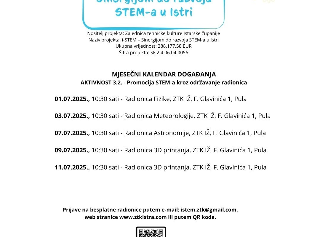 Ljetni i-STEM izazovi: Besplatne radionice fizike, meteorologije, astronomije i 3D printanja u srpnju 2025.!