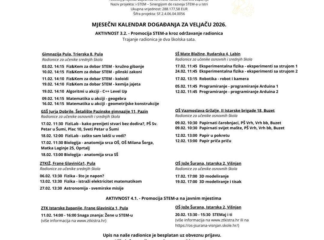 Znanstvena veljača – i-STEM nastavlja s besplatnim radionicama diljem Istre!